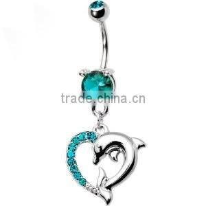 New Design 316l Surgical Steel crystal moon and star Logo Belly Button Ring Navel Piercing Jewelry