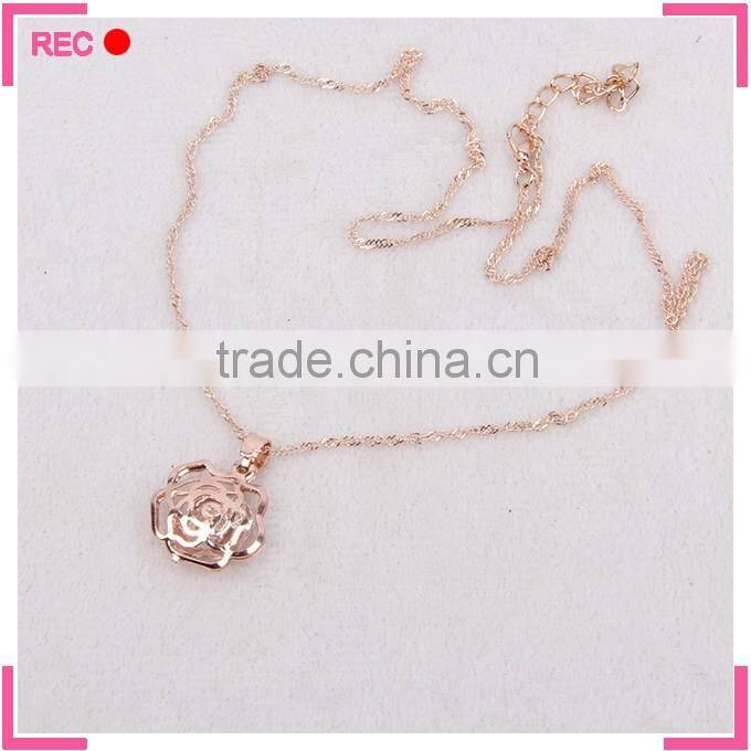 Fashionable new design necklace with flower pendant, for women rose imitation gold necklace