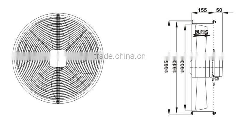 600mm widely used axial portable kitchen exhaust fan