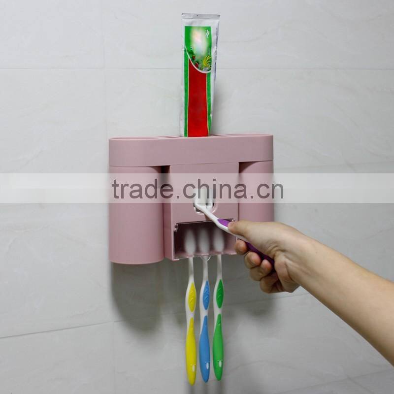 Dustproof Toothbrush Holder Hands Free Toothpaste Squeezer dispenser with 2 Ringing Mugs