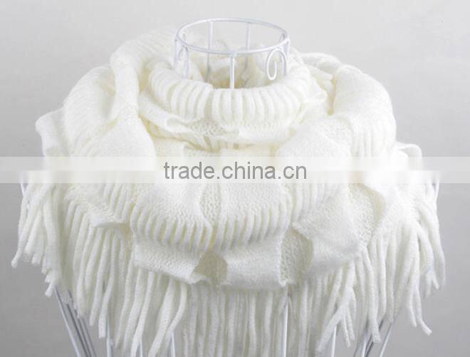 2014 New Fashion Lady Girl's Knit Fringe Scarf Snood Neck Circle Wrap Warmer Loop Cowl Tassel Shawl