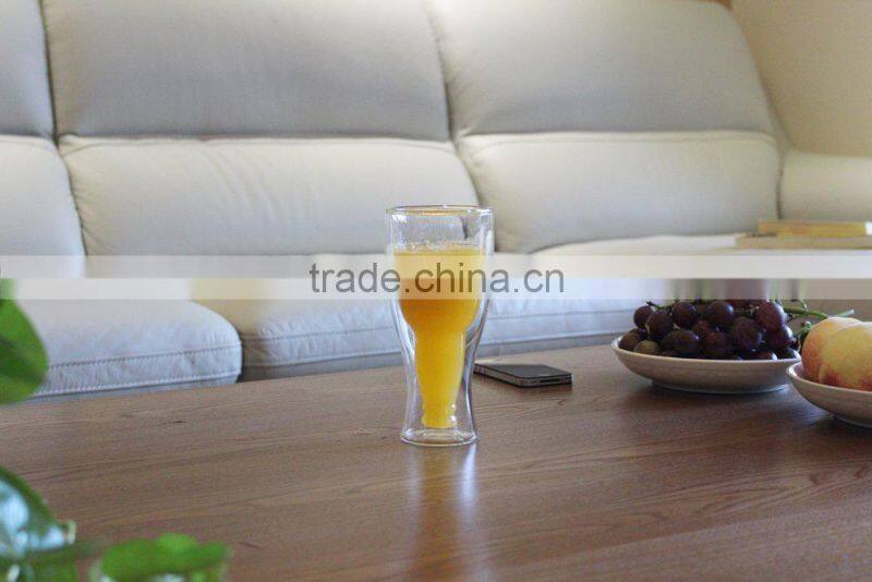 350ml double wall glass cup for beer