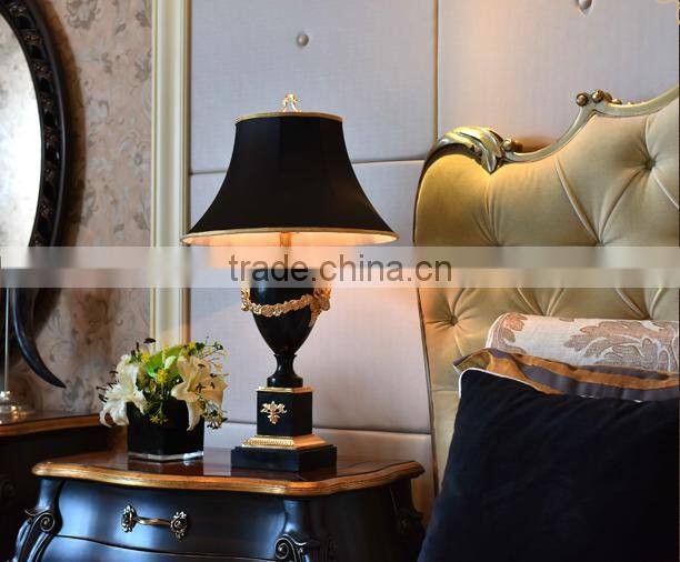 Pure brass carving decorative black marble table lamp with black fabric lampshade