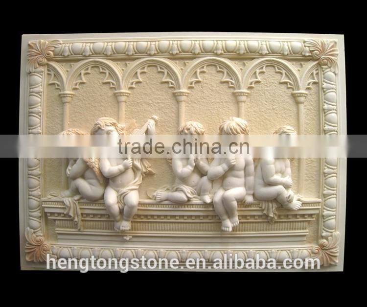 White marble carved five baby angel relief sculptures