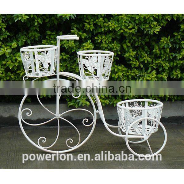 POWERLON Anti White Metal Bicycle Flower Plant Stand 2 Pots Vintage Style
