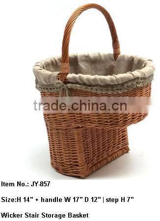 Wicker stair storage basket for magazines and newspaper