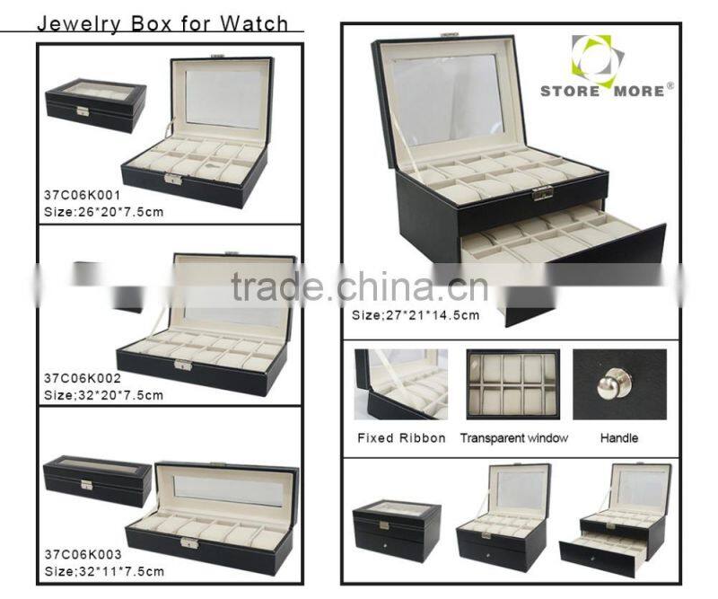 Leather Watch Box Large 10 Mens Black Leather Display Top Jewelry Case Organizer