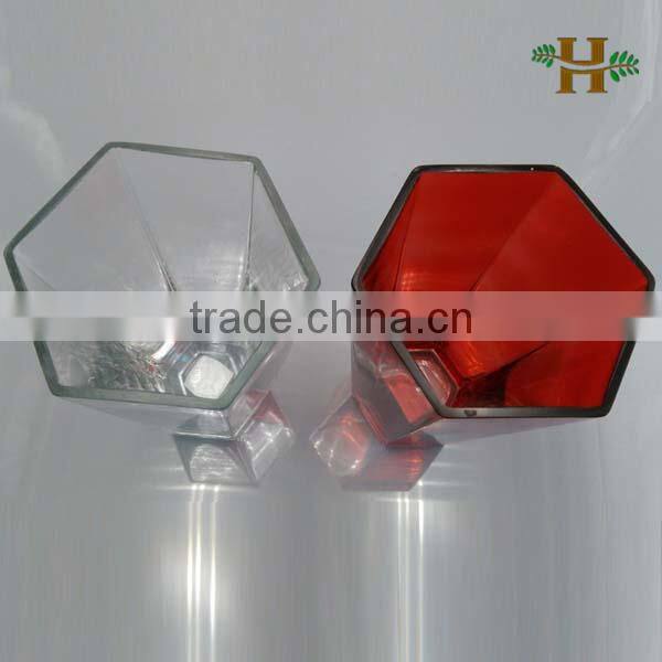 Six-side Polygon Red Flower Vase