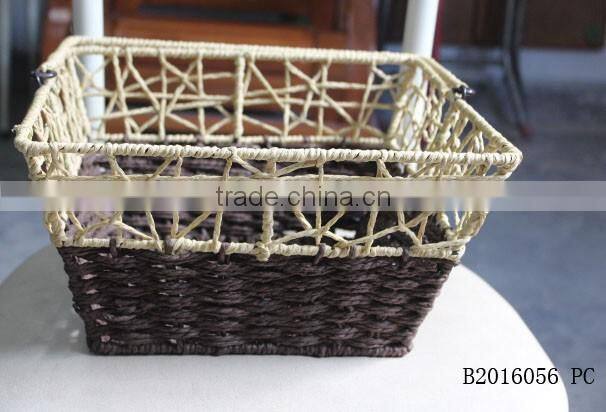 Round/Rectangular paper rope wire storage basket with ear handle