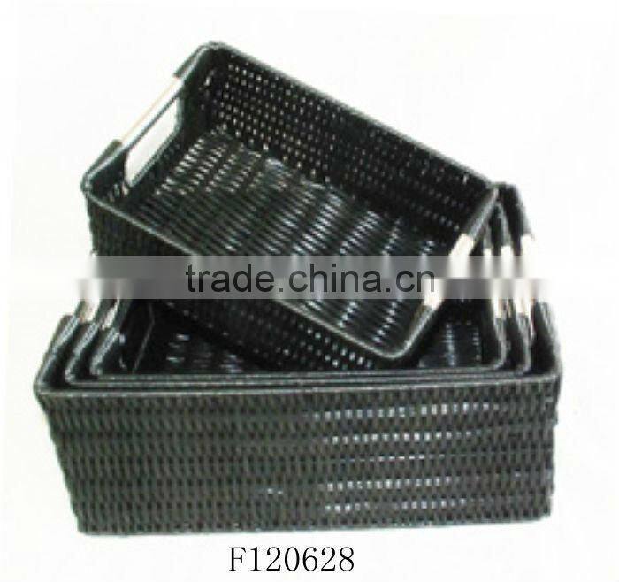 Set of Four Black Rectangle Plastic Storage Basket With Stainless Steel Handle