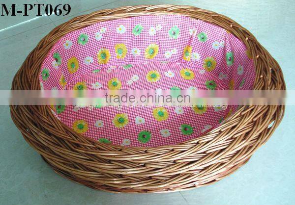 5 pcs set Round wicker pet basket with red floral liner