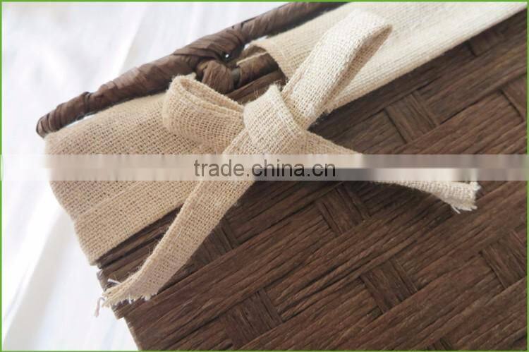 Quality paper rope rectangular storage basket with lid