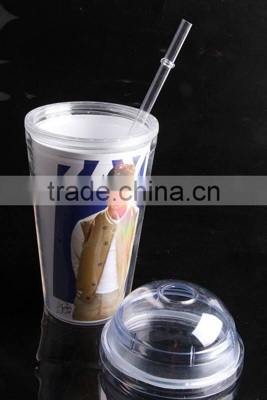 16oz bpa free plastic reusable double wall tumbler with dome lid