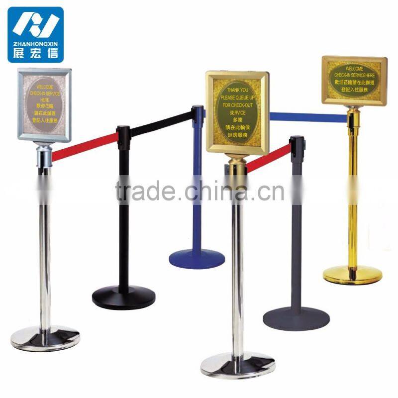 Queue control belt stanchions sign holder