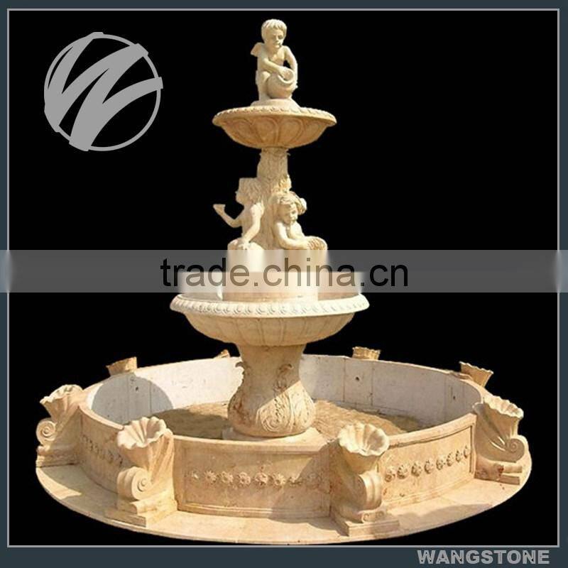 Outdoor Three Tiers Modern Stone Angel Water Fountain