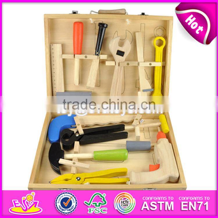 Hot sale preschool toy wooden kids tool box best design intelligent diy wooden kids tool box W03D018