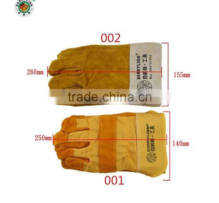 Gold color cow split welding short gloves for sale