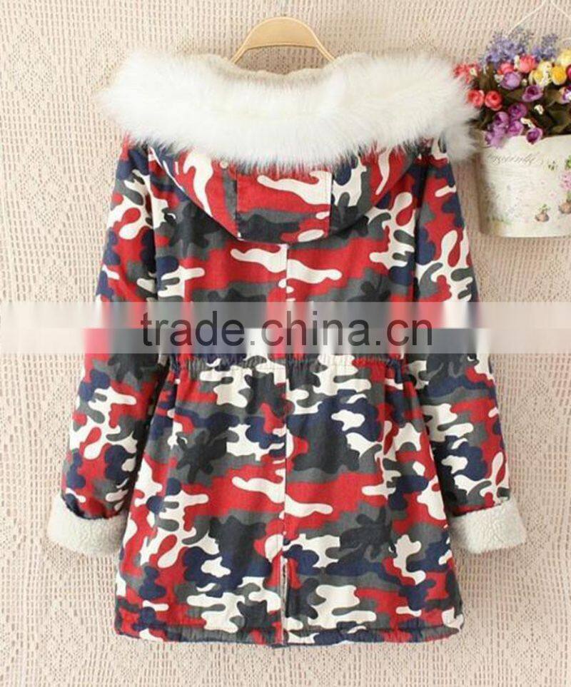 Women's Thicken Camouflage Fleece Faux Fur Warm Winter Coat Hooded Parka Overcoat Jacket