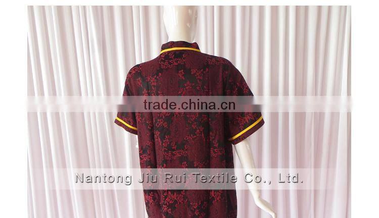 Wine Red Floral Jacquard Pyjamas V-Neck Pyjamas For Sauna Steam Clothes Set Women