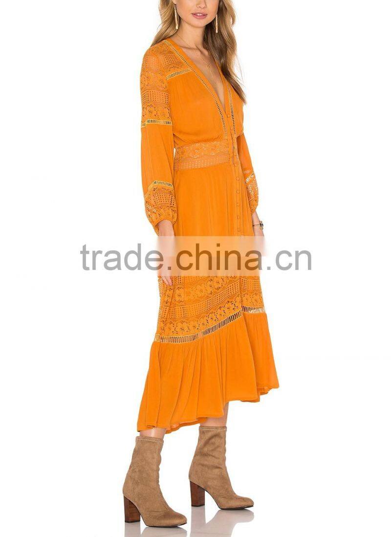 Hippie Clothing Women Stunning Luxe-lace Midi Cotton Dress Bohemian Clothing Ladies Dresses 2016 HSD5785