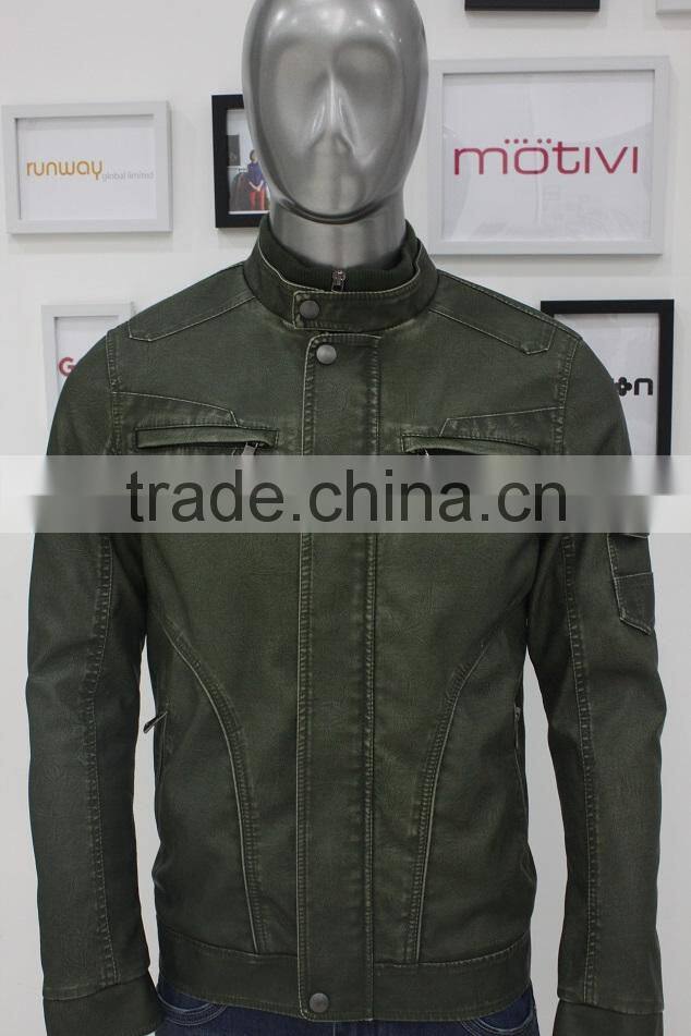 2014 Wholesale Brazil Style Inside Wool Green Leather Jacket For Men
