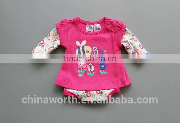 lovely follower printing baby girl rompers baby T-shirt rompers for long sleeve