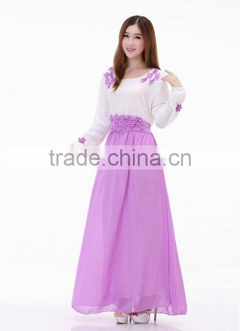 beautiful fashion lace long sleeve chiffon ladies muslim dress