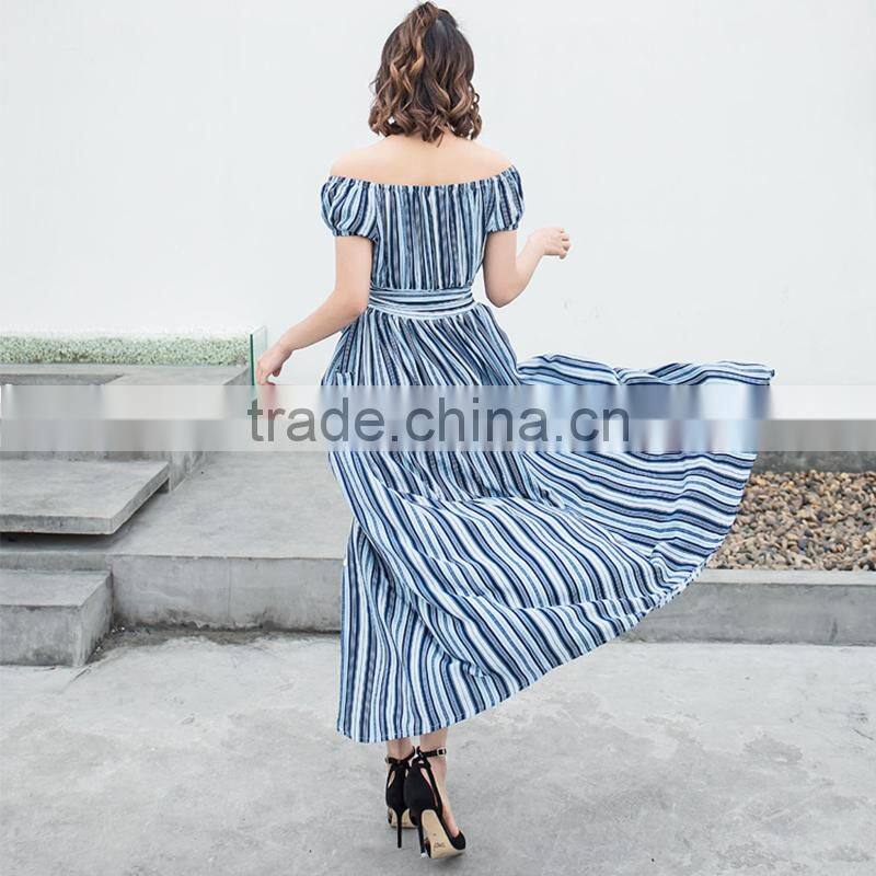 Maxnegio beach wear striped maxi gril casual dress