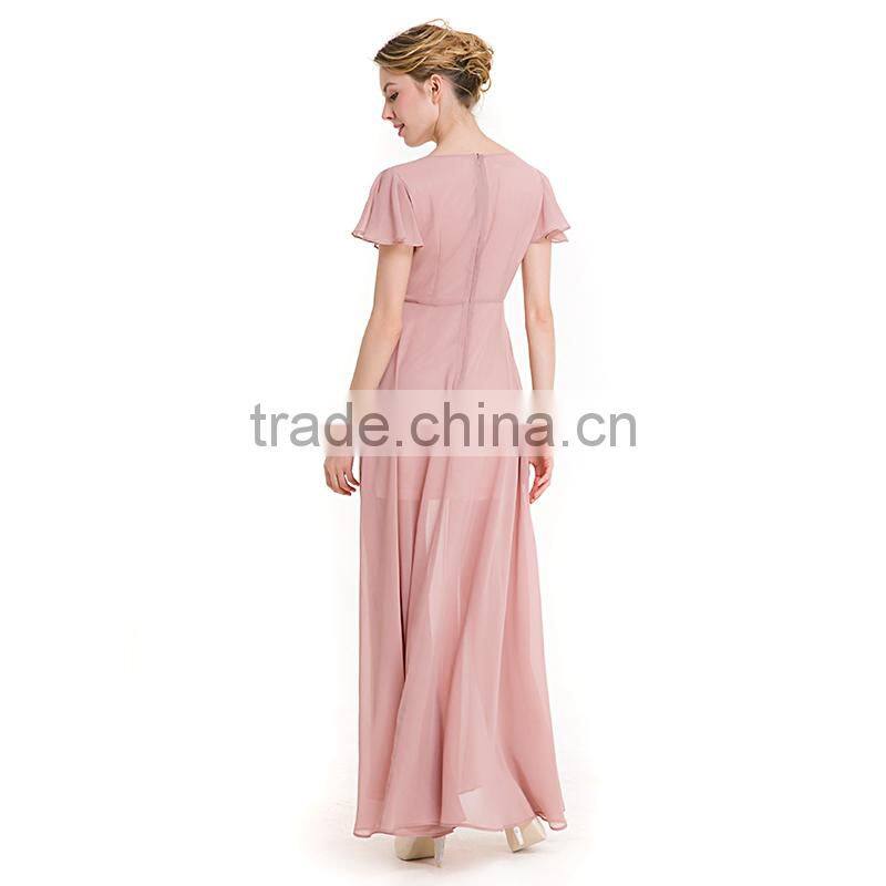 Maxnegio fashion pink maxi patchwork chiffon eveing dress with ruffle women dress