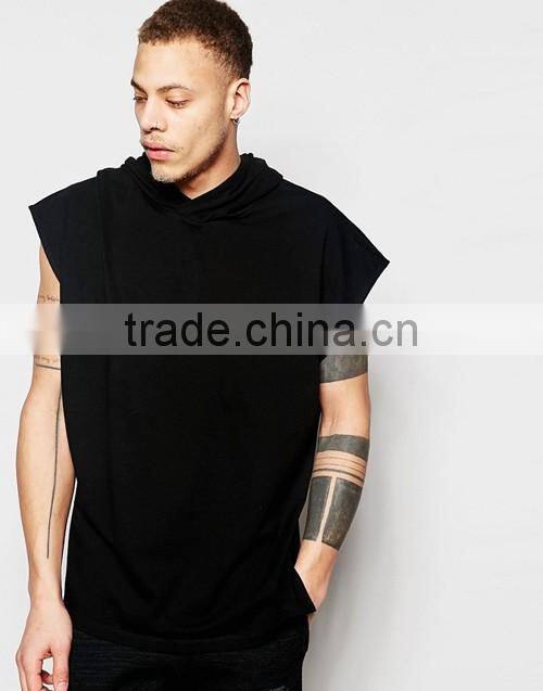 Men logo custom oversized 100% cotton black hooded t-shirt for promotion