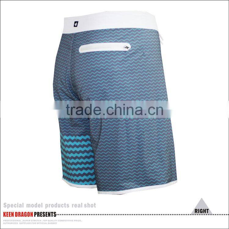 Blue waves board shorts with waterproof welded back pocket