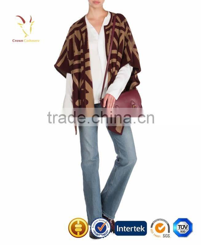 Cardigan Style Lady Custom Intarsia Wool Poncho Sweater