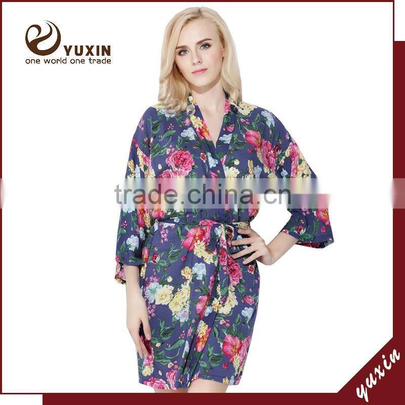 Floral Robe bride robe cotton short keen length floral bridesmaid robe FR0048
