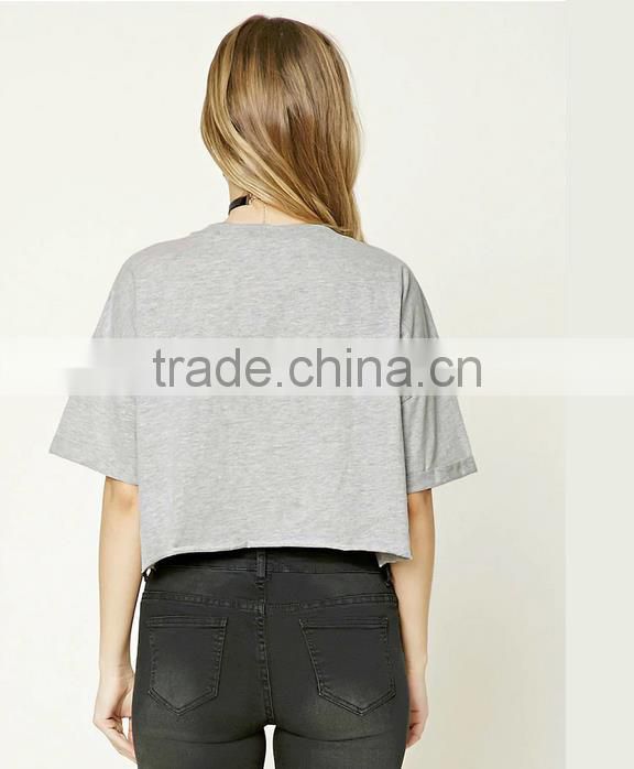2017 O-neck cotton printed short sleeve mini T-shirt for lady