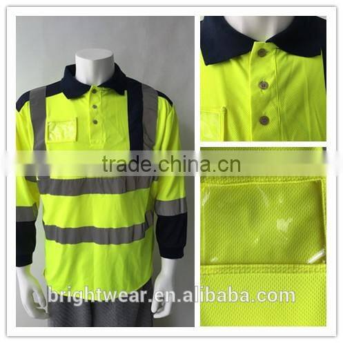 Polyester contrast high visibility safety Europe birdeye sew-on tape reflective polo shirt