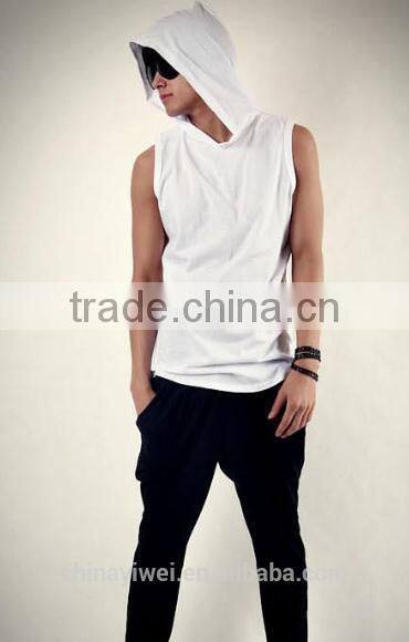 Mens fitness fashion plain sleeveless hoodie blank