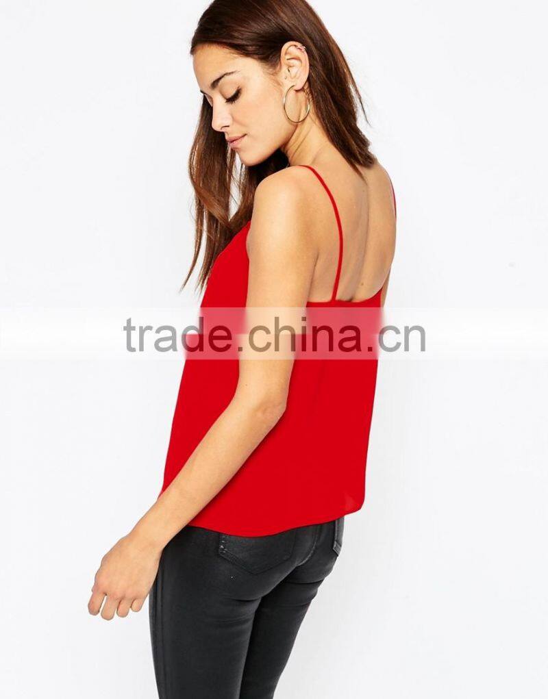 2016 Guangzhou Shandao Wholesale High Fashion New Summer Sexy Spaghetti Strap Red Loose Chiffon XL Size Ladies Top