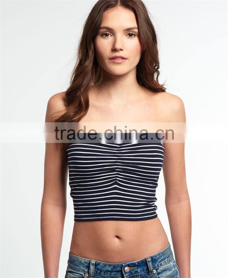 2017 China Manufacturer Shandao Custom Women New Summer Sexy Design Strapless Bodycon Striped Cotton Spandex Top Cropped