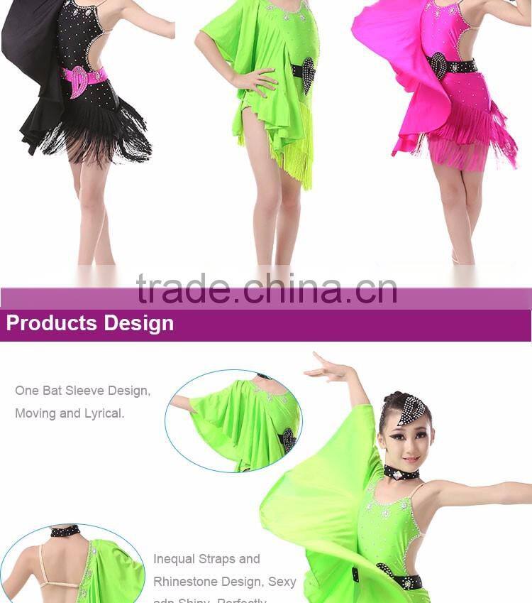 Professional One Bat Sleeve Teen Girls Ballroom Latin Competition Dance Dress Sexy Backless Performance Stage Dance Wear