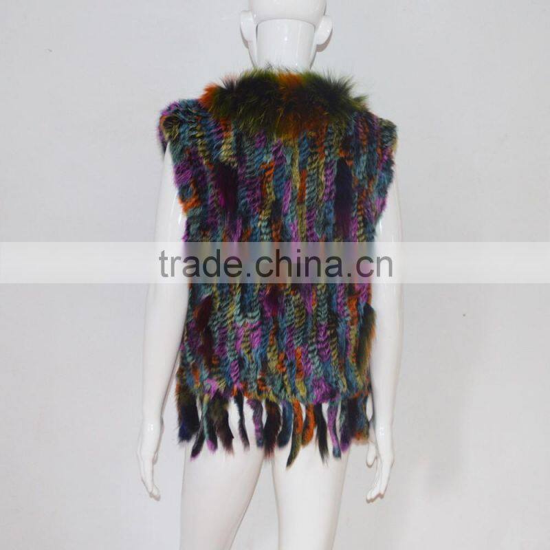 SJ005 Sexy America Tassels Rabbit Knitting Vest with Raccoon Fur