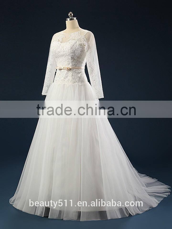 2017 wedding dress Mermaid Lace ball gowns 3/4 sleeves tull net wedding gowns AS41601