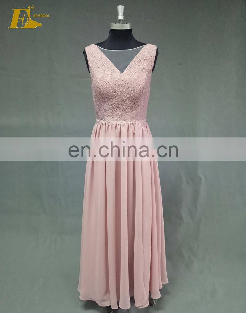 Real Sample Cheap Lace Chiffon Sleeveless Long Bridesmaid Dress