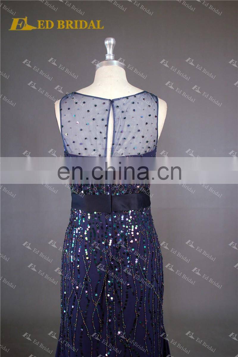 LN147 Stunning beaded sleeveless elegant navy blue sale beaded brazilian evening dress