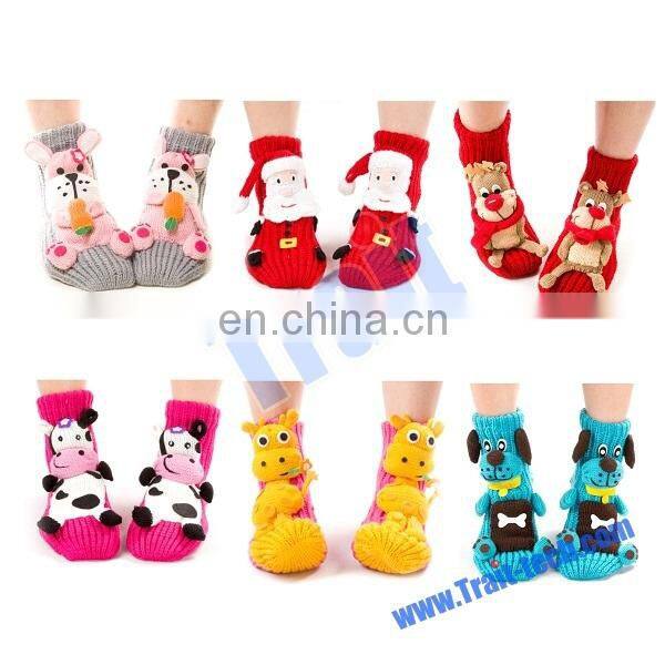 Cute 3D Skidproof Thick Cartoon Room Weave Socks for Christmas Socks(Red Father Christmas)