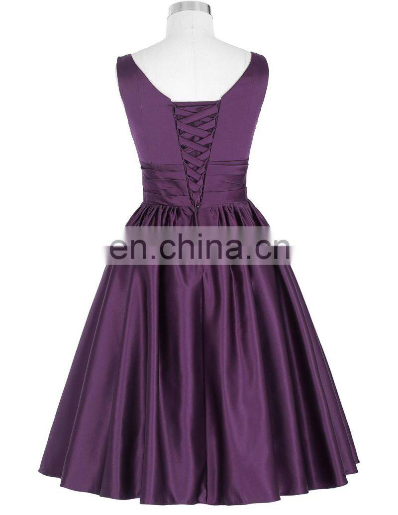 Grace Karin Sleeveless V-Neck Satin Purple Color Homecoming Dress Short Prom Party Dress 8 Size US 2~16 GK000126-2