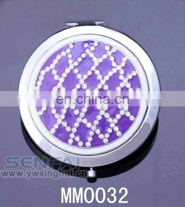 Shiny rhodium and purple colour compact mirror with gold colour design custom compact mirror