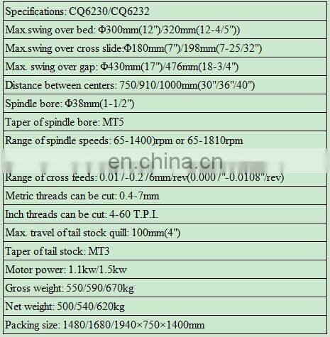 CQ6230 horizontal metal precision manual bench lathe machine with CE