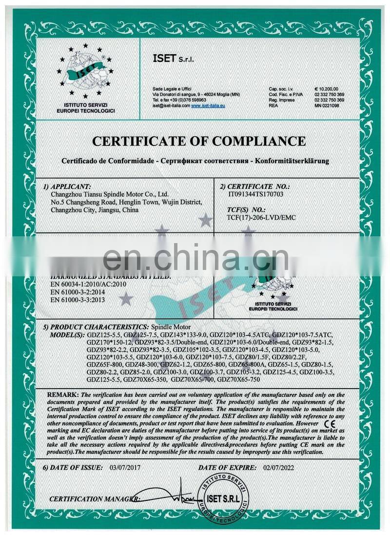 HONGJUN 4pcs Ceramic Bearings 1.5KW square air cooled spindle motor 220V ER20 runout-off 0.01mm