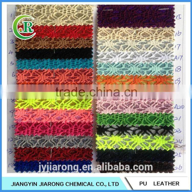 Low Price Spider Mesh Glitter PU Leather Fabric