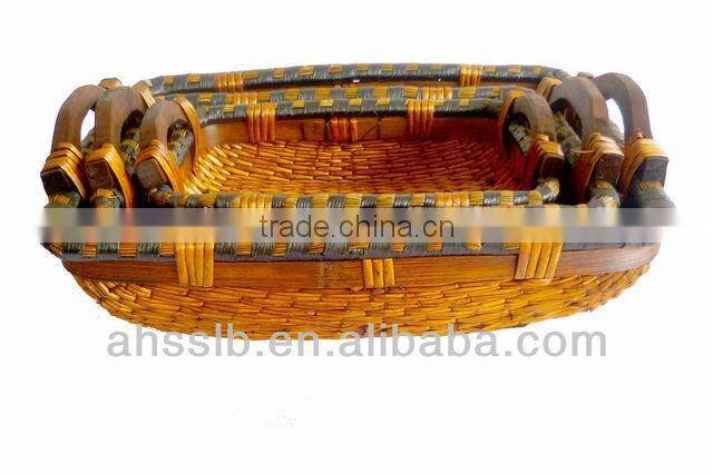 2013 new style wholesale cheap boat shaped reed storage plate with ear handles